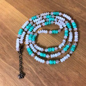 Rose Quartz, Green Stone & Copper Bead Necklace